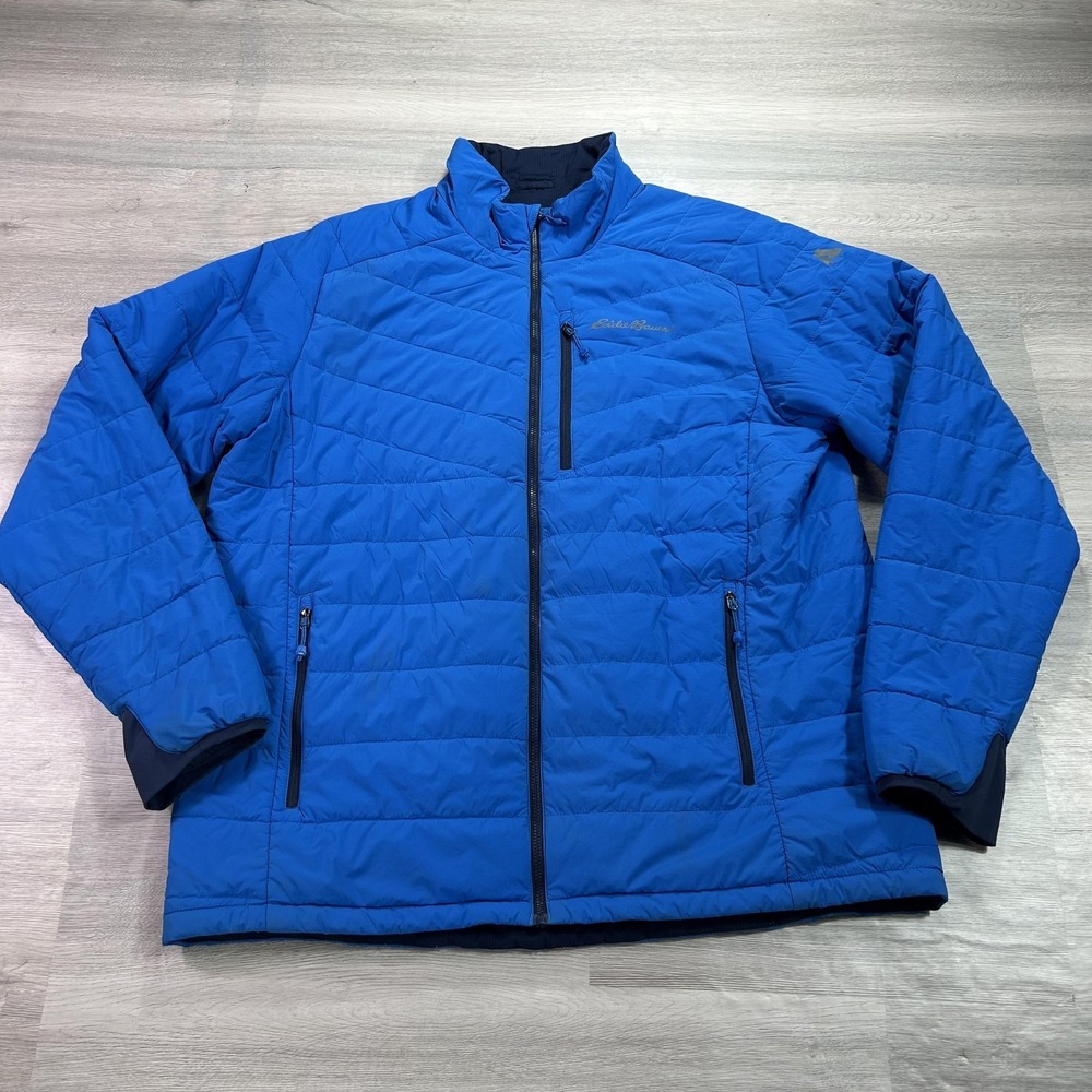 Eddie Bauer First Ascent Jacket Mens XL Blue Reversible Puffer Full‎ Zip Outdoor
